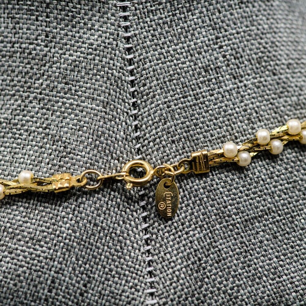 Citation Seed Faux Pearl Braided Chain Gold Necklace MCM Vintage - Picture 2 of 4